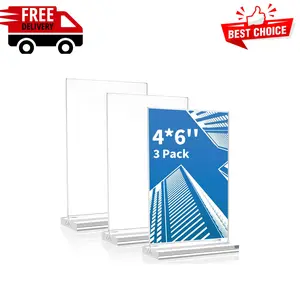 Transparent Acrylic Sign Holder 4x6 Inch, 3 Pack Vertical Double Sided