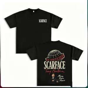 Graphic T-Shirt✨ Scarface Two Sides Tee – The World is Yours Design with Tony Montana Iconic Image, Movie Fans Streetwear, 100% Cotton Unisex Casual Crewneck Y2K T-Shirt, Gift for Him