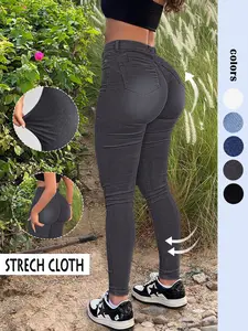 Women's Y2K Plain Pocket Skinny Fit Jeans, Casual Comfy Denim Pants for Daily Wear, Ladies Bottoms for All Seasons, Chic Style