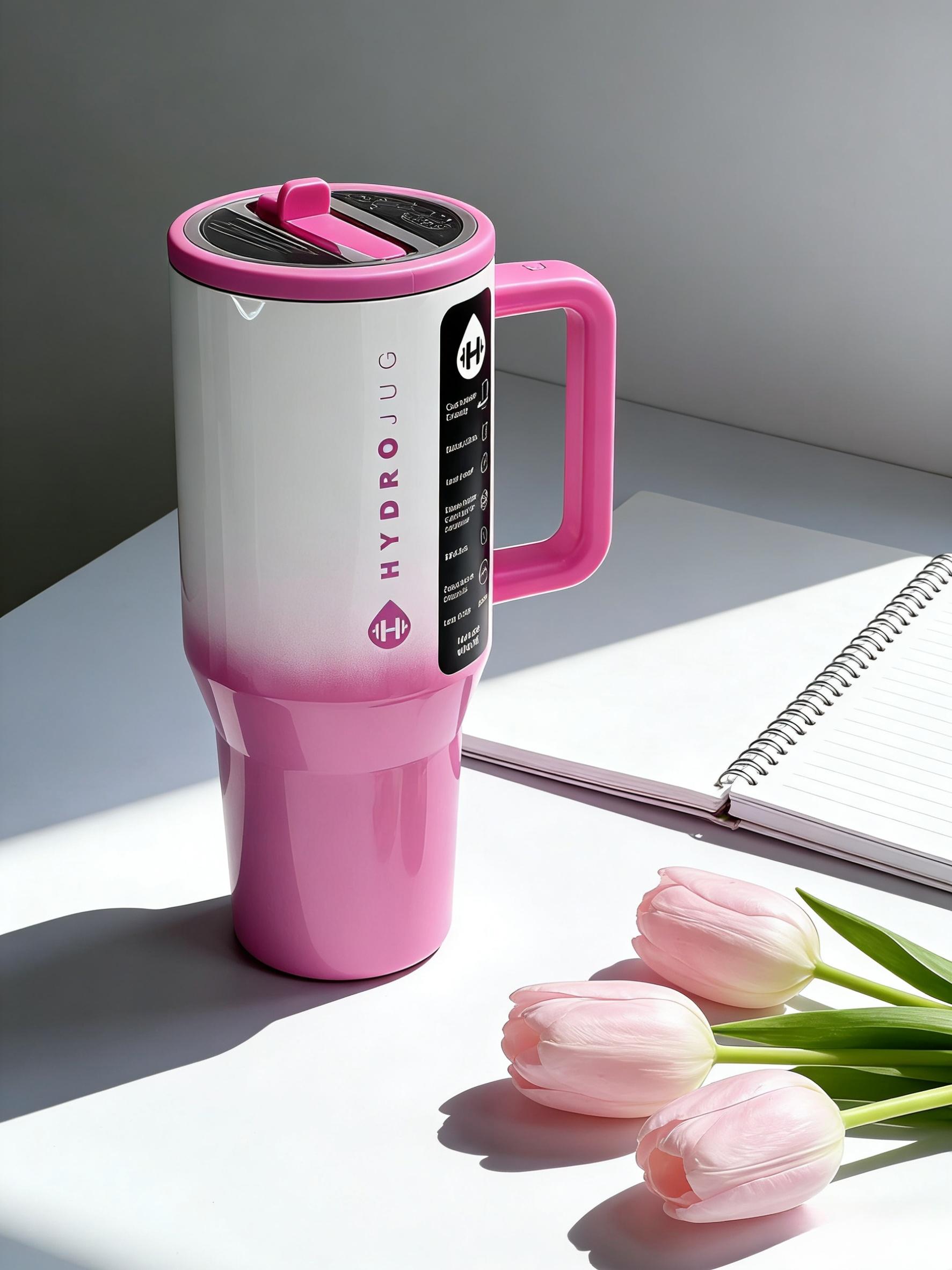 HydroJug 32oz Cute Pink Ombre  Tumbler with Handle, Insulated Stainless Steel Cup with Leakproof Lid, Trendy Aesthetic for On-the-Go Hydration Drinkware Flasks Mug Bottles Bottled Water Bottles Water Bottles Portable