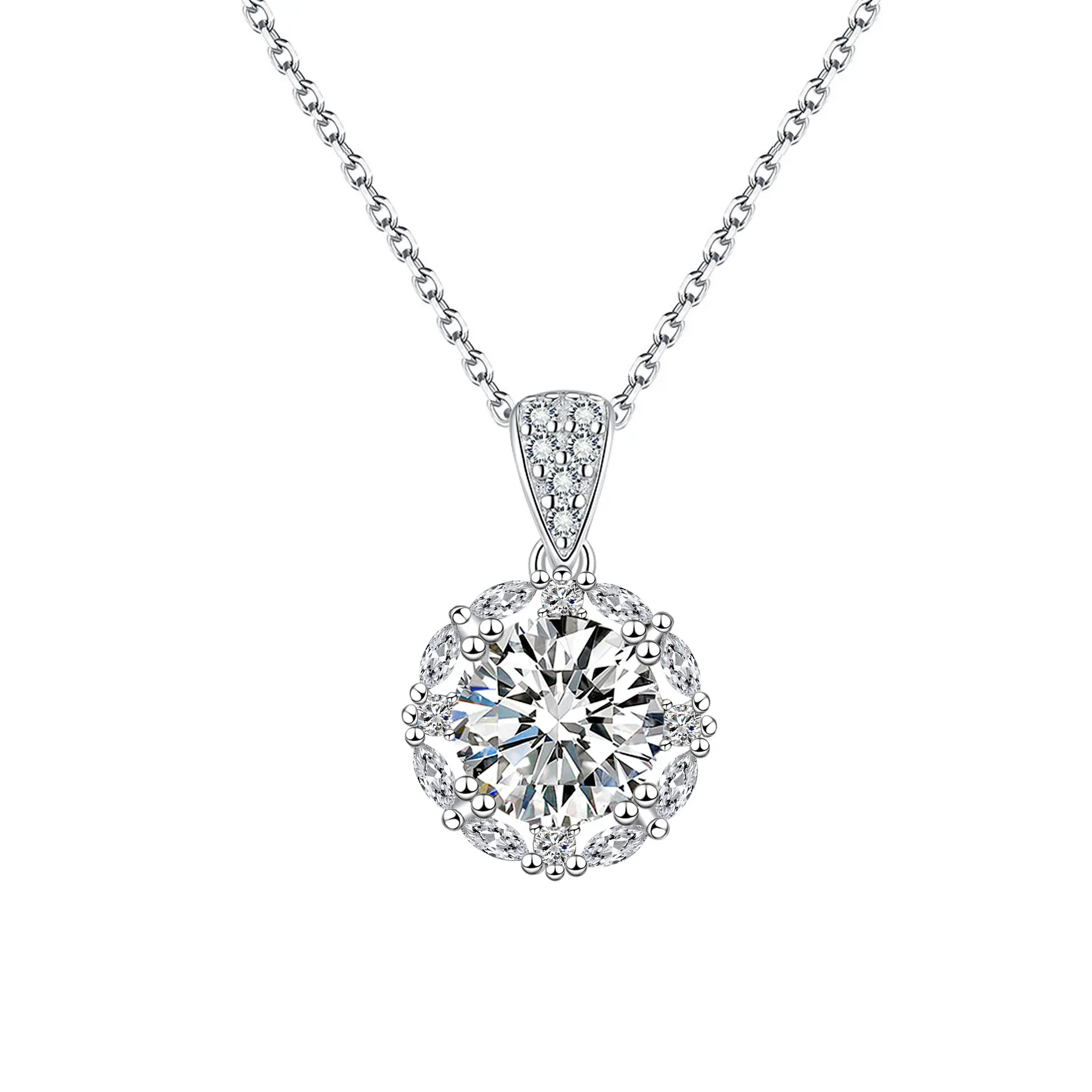 Silver Plated 5CT Oval Egg Pendant Necklace, Luxury 5A Cubic Zirconia Women Jewelry