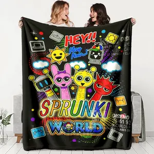 Sprunki World Cartoon Flannel Blanket, Soft Warm Durable Throw for Sofa Office Bed Camping Travel, Ideal Holiday Gift