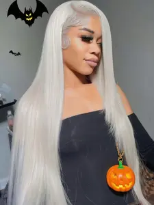 Lace Front Wigs Synthetic 13x4 Lace Frontal Wigs Long Silky Straight White Color Hair Heat Resistant Fiber Glueless Lace Replacement Wig Pre Plucked With Baby Hair Natural Hairline 28 Inches HD Transparent Lace Free Part For Fashion Women Party Vacation