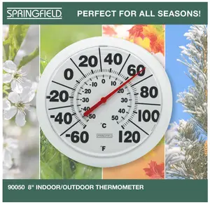 Indoor Outdoor Big and Bold Dial Thermometer, Wireless Thermometer with Easy to Read Large Numbers for Patio, Pool, and Indoor Areas, 8-Inch, White