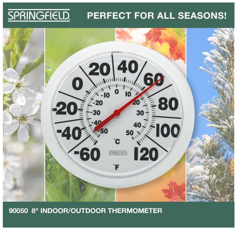 Indoor Outdoor Big and Bold Dial Thermometer, Wireless Thermometer with Easy to Read Large Numbers for Patio, Pool, and Indoor Areas, 8-Inch, White