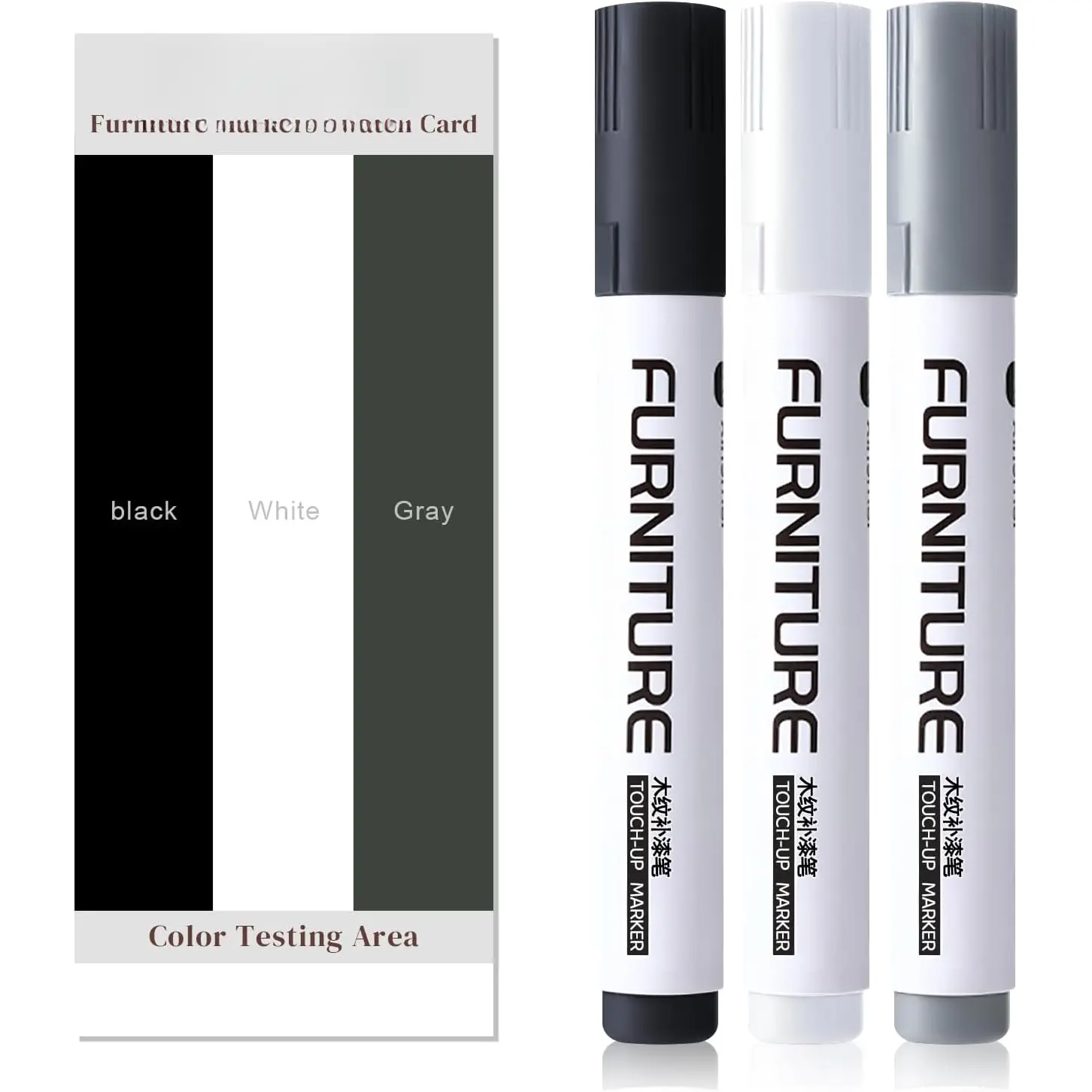Furniture Markers Touch Up,  Floor Scratch Repair Kit, 3 Colors Markers for , Stains, Floors, Tables, Desks, Cabinet, Bedpost (Black, White, Gray)