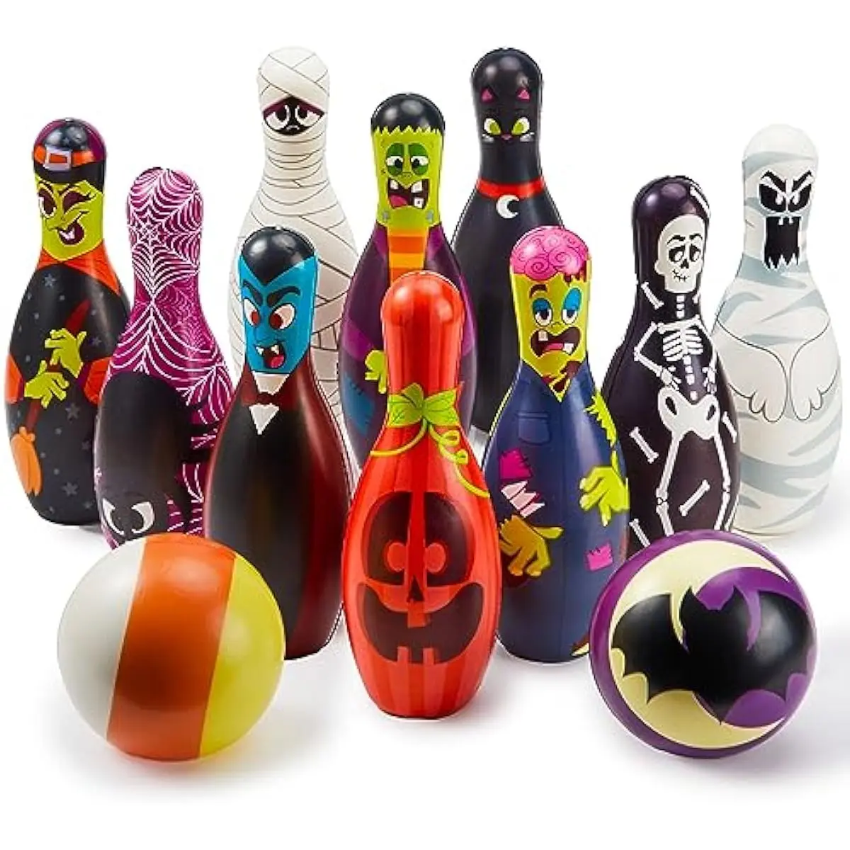 Halloween Foam Bowling Set for Kids Toys Party Supplies, Get-Together Party, Game Day Events, Indoor Outdoor Toy Game with 10 Pins & 2 Balls Fun Sports Games, Birthday Parties