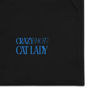 Crazy (Hot) Cat Lady - Cozy Cat Lady Sherpa Blanket - Aqua Blue Embroidered Letters