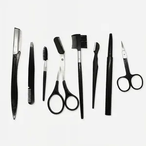 8 in 1 Professional Eyebrow Grooming Kit Eyebrow Trimming Set with Razor Tweezers Scissors Comb Brush Pencil for Women Men Facial Hair Removal Makeup Tools