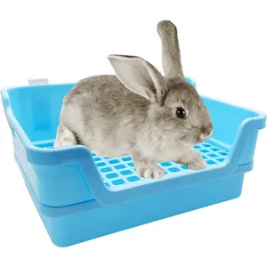 Litter Box Small  Potty Trainer Huge Bunny Litter Pan Plastic  Corner Toilet with Mash for Adult Guinea Pigs Chinchillas Ferrets (Blue)