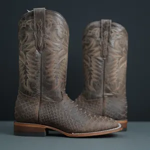 Mens 063 Snake Embossed Print on Cowhide Leather Square Toe Western Botas Vaqueras