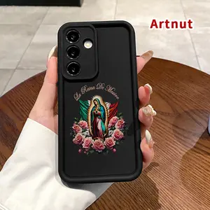 Mexican Holy Queen Pattern TPU Phone Case Compatible with Samsung Galaxy S23 Ultra S24 Plus S25 S22+ Shockproof Non Slip Military-Grade Protection Silicone Cover Smartphone Casing