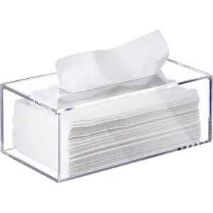 Clear Tissue Box, Acrylic Facial Tissue Box Holder Rectangular Bathroom Tissue Holder, Modern Tissue Dispenser Decorative Box, Tissue Holders | Use with Tissues Only- Original Box Will Not Fit