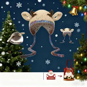 Christmas Antler Hat Handbag 2-in-1Reindeer Hat Festive Elk Antler Decoration StretchySoft Warm Winter Hat