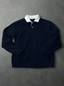 Men's Loose Fit Colorblock Collar Sporty Collared Sweater Long Sleeve, Perfect for Spring & Summer, Casual Daily Wear, Short Sleeve Fitted Design