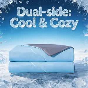 CANSUNCH Cooling Blanket for Hot Sleepers, Q-Max>0.28 Dual-Sided 2-in-1 Reversible Cool & Breathable Comforter, All-Season Lightweight Summer Blanket for Queen King Bed, Couch, Travel, Camping, Blue