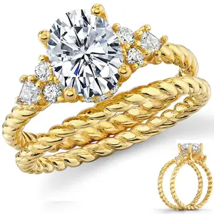 2.5Ct Oval Moissanite Victorian Vintage Bridal Set Engagement Ring Braided Wedding Band 18K Gold over Silver