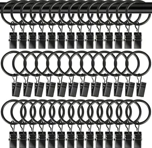 Curtain Rings with Clips - Curtain Clips Drapery Rings with Fasteners 1.26 inch Interior Diameter Rod Metal Fasteners for Decoration Craft Display Black