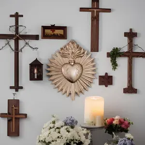 Vintage Resin Catholic Statue, Antique Jesus Heart Art, Indoor and Outdoor Spiritual Home Decor, Wall Decoration