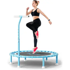 40" Fitness Mini Trampoline with Adjustable Handle Bar, 330lbs Foldable Bungee Rebounder for Adults and ,  & Quiet Exercise Rebounder Indoor Workout