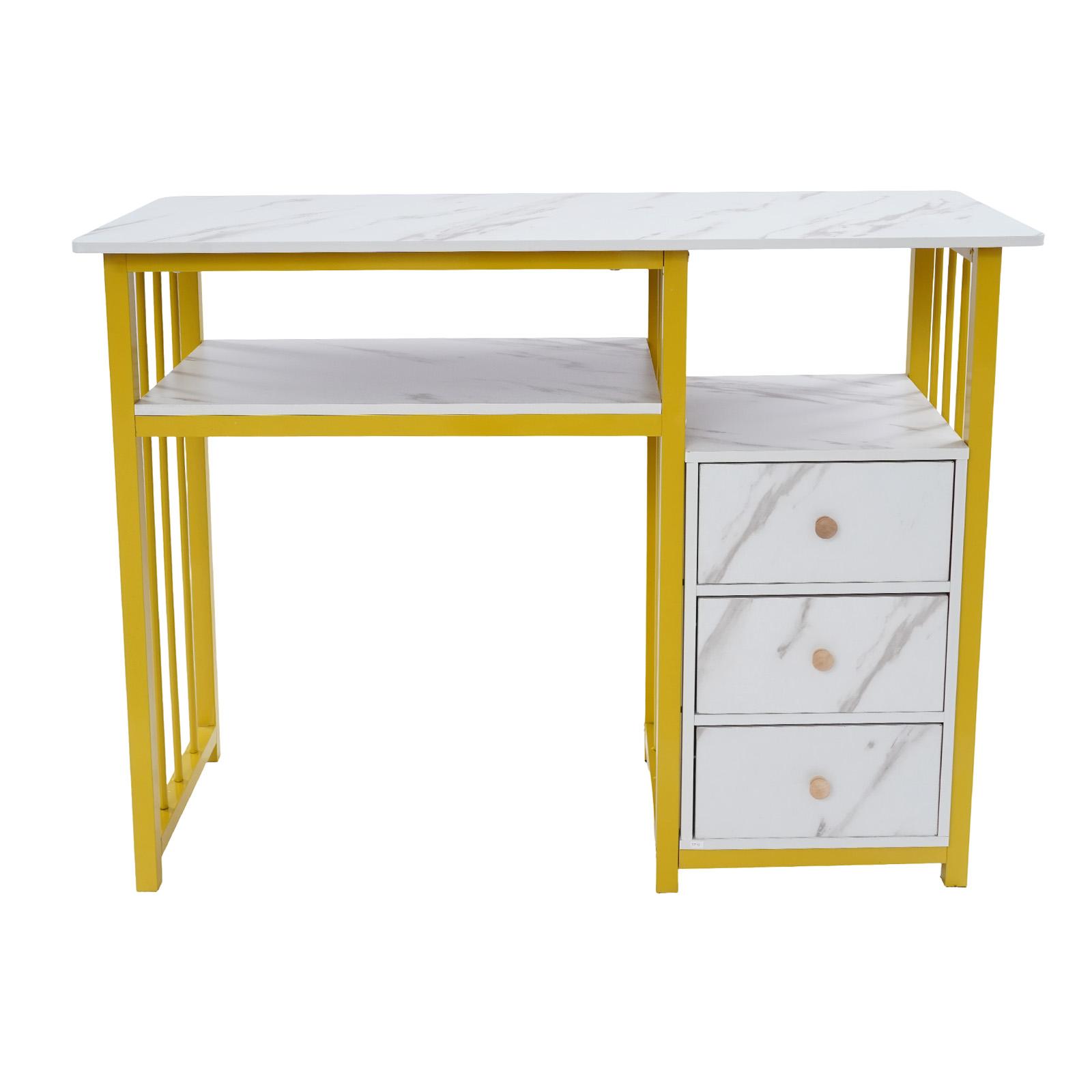 3-Drawer Manicure Table with Marble Texture & Open Shelf, 66 lbs Load Capacity Density Board & Steel Frame Nail Desk for Salon Beauty Spa Home Office