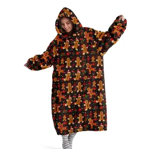 hoodie blanket, Wearable Blanket, Christmas Theme Wearable Blanket Hoodie, Soft Warm Oversized Blanket with Pocket, Cute Gingerbread Man Pattern, Cozy Hooded Blanket, Perfect Gift for Men and Women，Christmas Gift,Valentine's Day gift