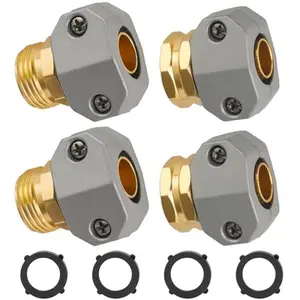 Garden Hose Repair Kits, 2 Sets Aluminum Alloy Water Hose Connector, Fit 3/4" and 5/8" Garden Hose, Male and Female Hose End Repair Fittings Replacement, Hose Mender Kit
