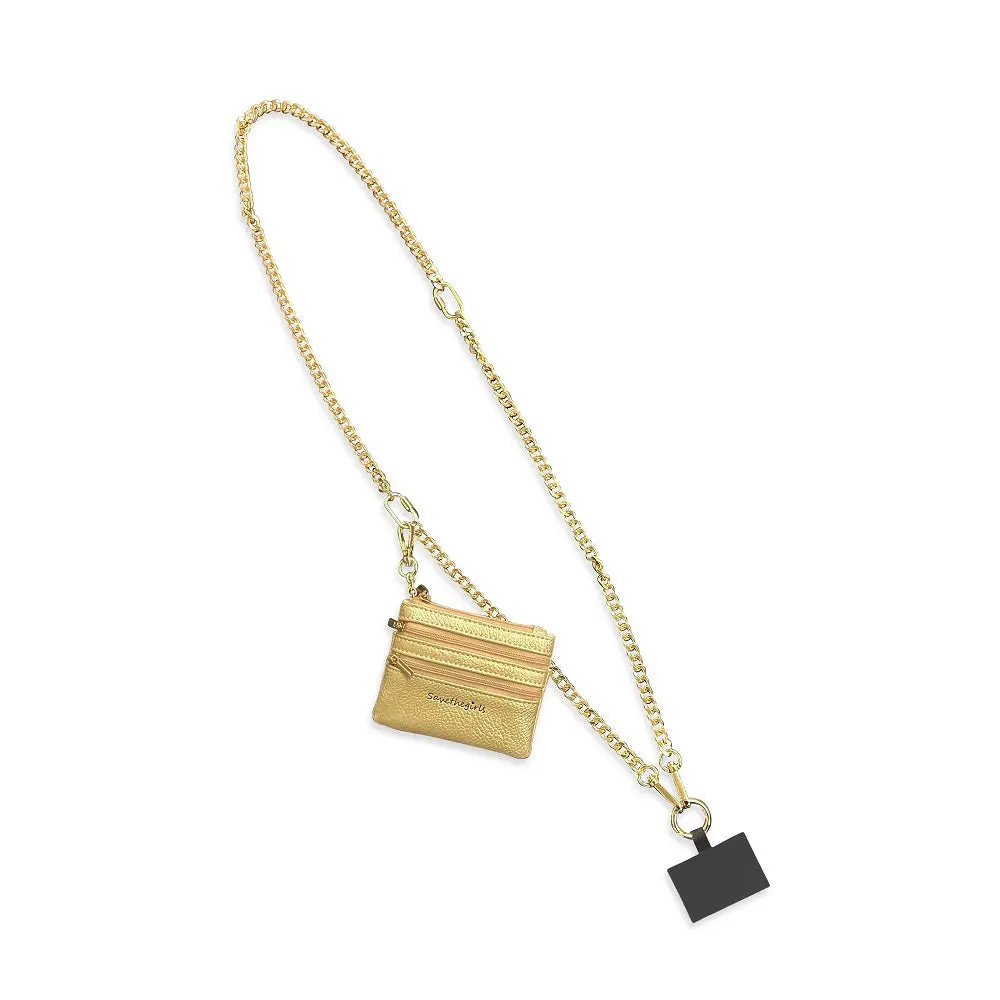 Clip & Go, Metal Chain - comes with 3 zippered pouch, converts your phone case into a crossbody carrier