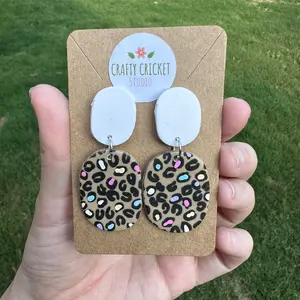 Rainbow Cheetah Print Dangly Polymer Clay Earrings