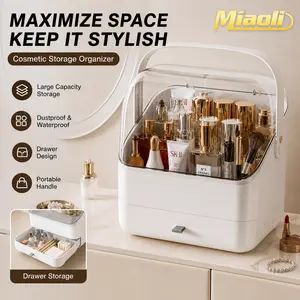 MiAoLi Large Makeup Organizer with Clear Dustproof Lid & Drawers, Portable Skincare Display Case for Vanity【OLV】