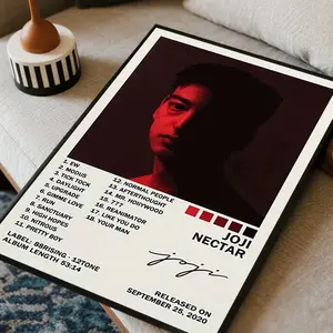 Frameless Canvas Painting, Canvas Prints, JOJI Nectar Album Cover Canvas Wall Art, Modern Minimalist Music Poster with Tracklist and Song Titles, Fabric Artwork, Suitable for Bedroom, Living Room, Office Decoration