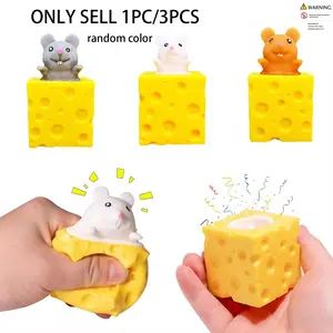 Cute Cheese Mouse Stress Relief Toy, 5cm Unique Squeeze Toy Stress Relief Squishy for Stress Relief, Random Color Design for Ages 14 and Up