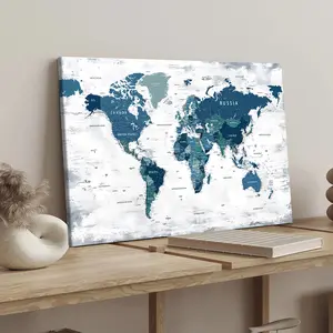 1 Count Wooden Framed Canvas, World Map Poster, Suitable For Home Decoration And A Perfect Gift For Art Lovers, Modern Art Design, Fashionable Home Posters, Waterproof Art