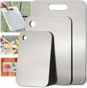 100% Pure Cut Titanium Cutting Board Set of 3, Double-Sided Food-Grade Titanium Cutting Boards for Kitchen Dishwasher Safe, Charcuterie Chopping Board for Meat, Fruit & Vegetable (M+L+XL) WangFJ