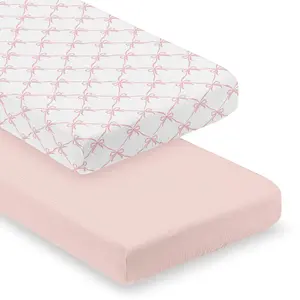 Sweet Jojo Designs 2-Piece Muslin Crib Sheets (Pink Bows) for Baby Girls, Infant Nursery, Toddler Room - Standard Size 100% Cotton Sheet Set (Solid Blush & Bow, Ballerina, Ballet Princess Collection)