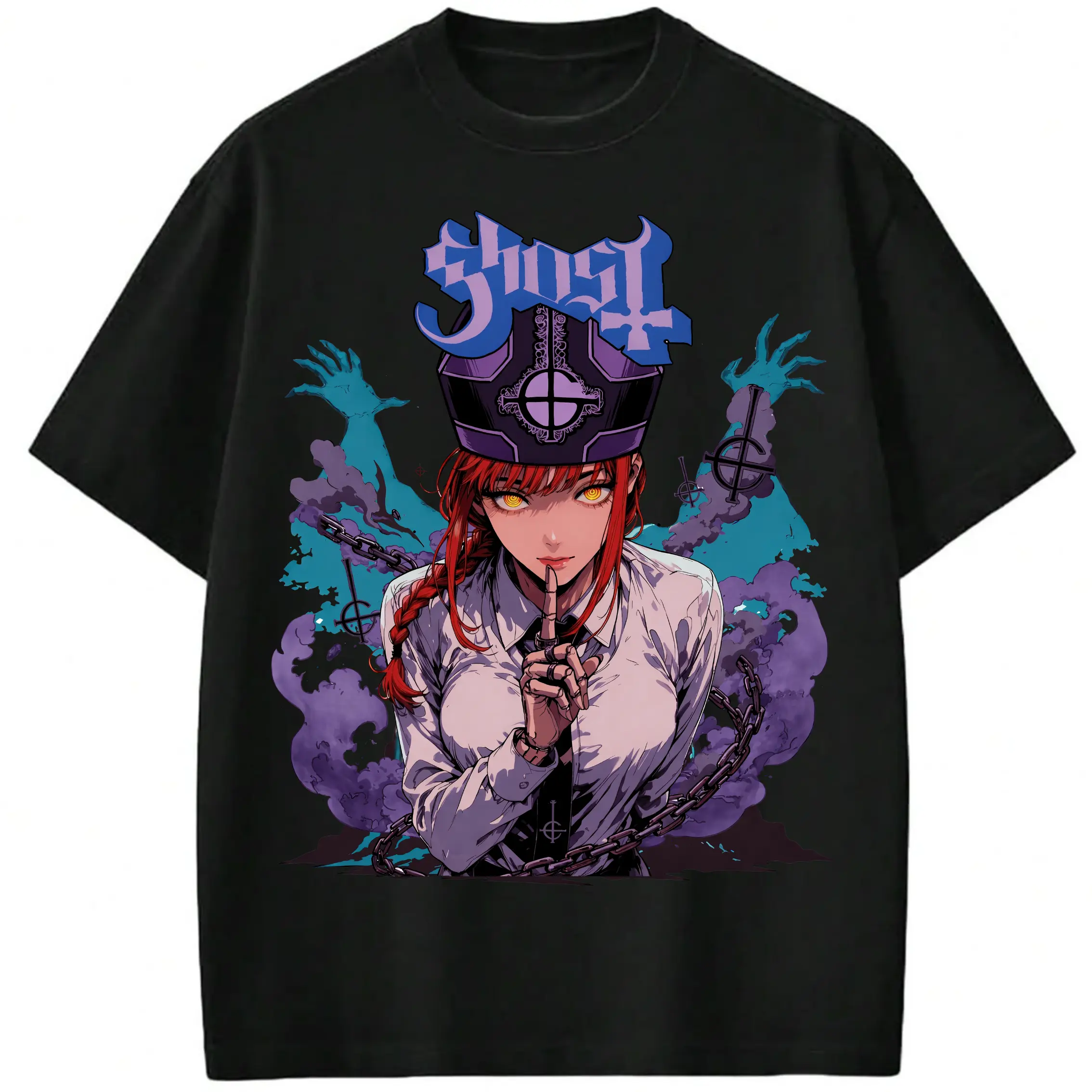Ghost x Makima Graphic Tee,The Control Devil Inspired  T-Shirt, Chainsaw Man Anime Fan Merch, Makima Unisex Sweatshirt Hoodie Gift for Fans