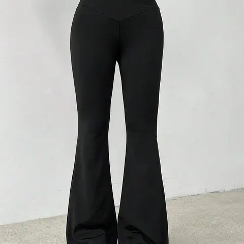 Women's Solid Flare Leg Sweatpants, Athleisure Pants, Casual Comfy Bell Bottom Trousers for Daily Wear, Ladies Bottoms for All Seasons, Casual Fashion Pants, Casual Streetwear Trousers, Casual Fitted Bottoms, Casual Lounge Pant