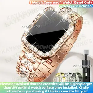 KAYKWONG'S 2 in 1 Set, include 1 Count Starry Sky Rhinestone Metal Band with 1 Imitation Diamond Cas, Compatible with iWatch Series 11/10/9/8/7/6/5/4/3/2/1/se, Fit for 38mm/40mm/41mm/44mm/45mm/46mm/49mm, Fashionable Luxury Design, Smart Watch Accessories