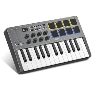 LEKATO SMK-25 Bluetooth 25 Key Keyboard, USB MIDI Keyboard Controller With 8 Backlit Drum Pads, Semi Weighted Dynamic Keybed 8 Knobs and Music Production, Smart Scales, Chords, Software Included, for Beginners