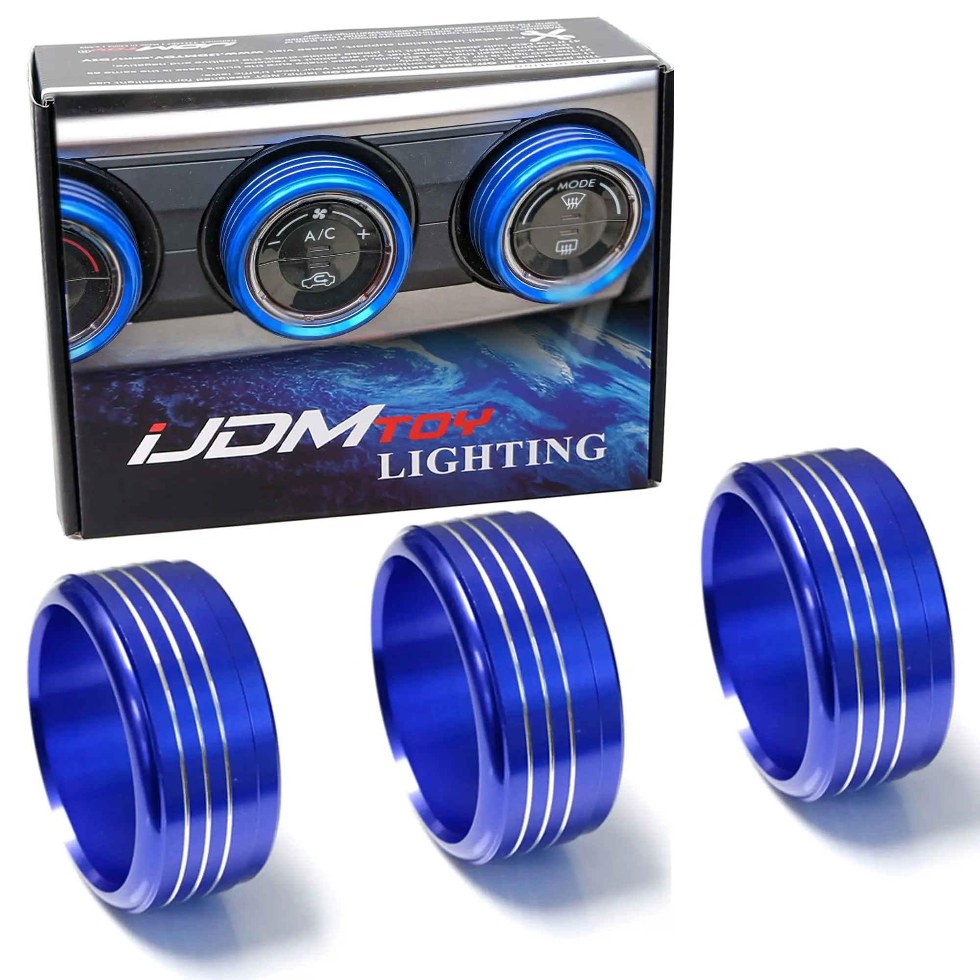 iJDMTOY 3pc Blue Anodized Aluminum AC Climate Control Turner Ring Covers For Subaru WRX, STI, Impreza, Forester, XV Crosstrek