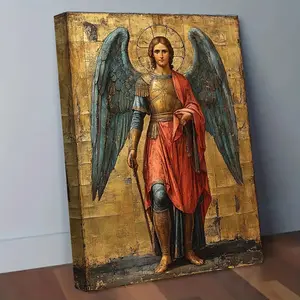 2D Flat, 1 Piece Byzantine Greek Orthodox Saint Michael the Archangel Image Framed Painting - Vibrant Colors, Exquisite Details, Surrounding Canvas Frame - Spiritual Wall Decoration and Religious Gift, Art Enthusiast's Choice, Detailed Craftsmanship, 2D F