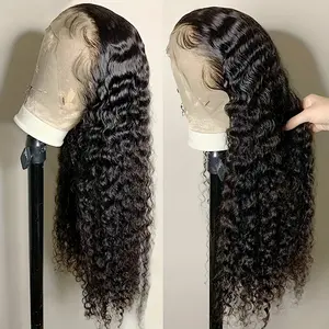 13x4 Lace Frontal Wigs Water Wave Black Color Hair Wig 26 Inches Long Loose Curly Wave Synthetic Hair Pre Plucked Baby Hair Natural Hairline Free Part Glueless Frontal Lace Replacement Wigs for Women Ladies Party Daily Wear Heat Resistant Soft Fiber