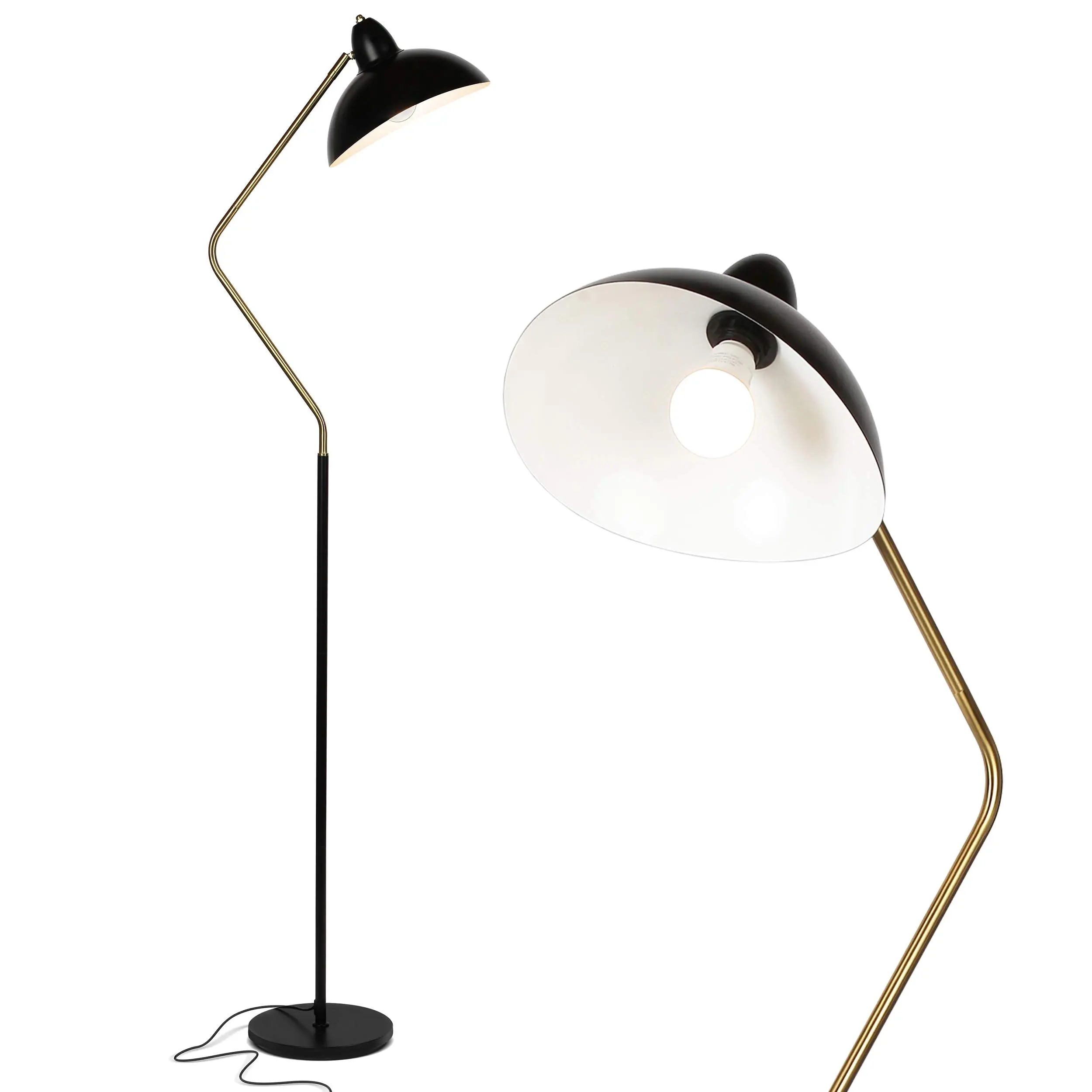 Brightech Swoop Adjustable LED Floor Lamp, 69 in. Classic Black Industrial 1-Light with Black Metal Bowl Shade, Adjustable LED Lamps Bases & Shades FL-SWP-BLK