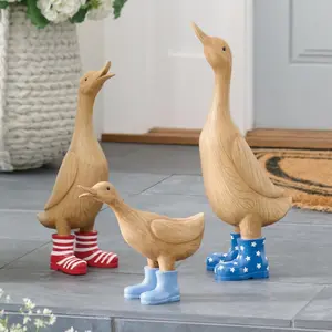 Patriotic Duck Grouping, Charming Duck Trio with Colorful Wellies