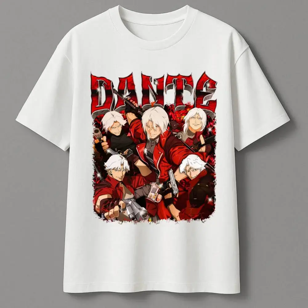 Men's Cotton Graphic T-Shirt - Devil May Cry Dante & Vergil Vintage Distressed, Cute Short-Sleeve Crew Neck, for Party & Casual Wear, S/2XL/3XL, Unisex Menswear Top, Machine Washable