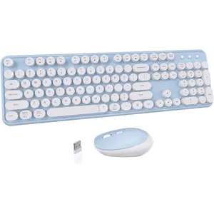 Colorful Computer  Keyboard  Combos, Typewriter Flexible  Office Full-Sized Keyboard, 2.4GHz Dropout-Free Connection and Optical  (Blue-White)