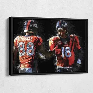 Peyton Manning & Demaryius Thomas Poster - Denver Broncos Football Wall Art, Classic Fan Decor, Watercolor Print [UNFRAMED - PRINT ONLY]