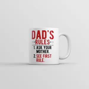 Dads Rules Mug Funny Fathers Day Graphic Novelty Coffee Cup - 11oz Funny Coffee Mugs Ceramic Printed Drinkware Cup