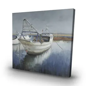 Begin Home Decor C1RC32326NEGLL 32 x 32 in. Blue Fishing Boat - Classic Blue Boat Canvas for Home Decor