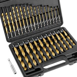 13/21/30 PCS Titanium Coated Drill Bit Set – High-Speed Steel Drill Bits with 135° Split Point & Hex Shank – Includes Durable Storage Case for Drilling Steel, Aluminum, Copper, and Soft Alloys (Sizes: 1/16" to 1/2")